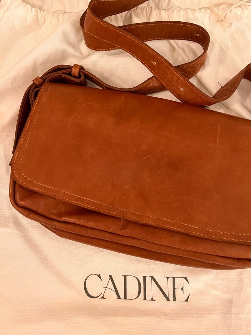 CADINE Tan Leather Crossbody Bag